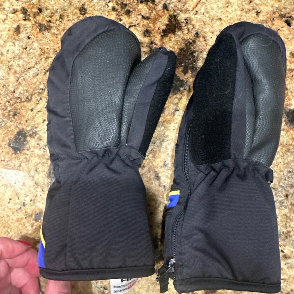 Head Black and Blue Mittens with Yellow Detail